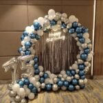 Blue, Silver & White Ring Balloon Decoration | Happy Birthday Neon Backdrop | Premium Birthday Setup