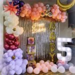 Pastel Birthday Balloon Decoration | Moon & Star Theme with BABY Blocks, Neon Light & Number Marquee
