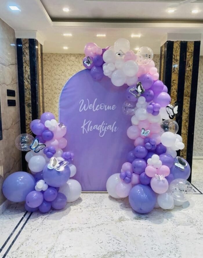 WhatsApp Image 2026-01-21 at 2.13.03 PM Pastel Purple Welcome Baby Decoration | Butterfly Theme Balloon Backdrop with Custom Name Board - Image 1