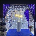 Royal Blue & White Fairy Light Birthday Decoration | Canopy Setup with Balloon Pillars & Neon Light
