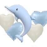 Dolphin Balloon Set with Heart Balloons, Pastel Blue - set of 5
