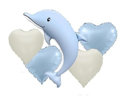 Dolphin Balloon Set with Heart Balloons, Pastel Blue - set of 5