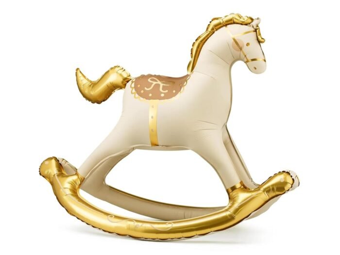 Gold & Cream Rocking Horse Foil Balloon 109 x 107 cm - Image 1