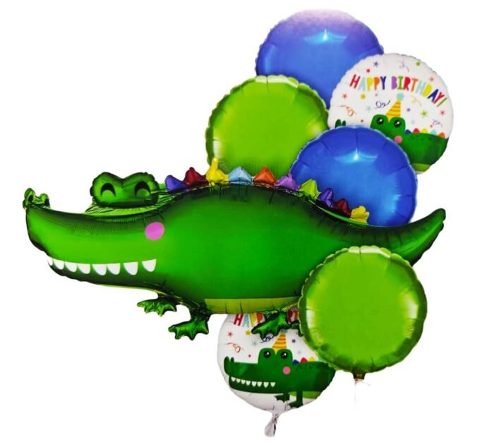 Happy Green Alligator Balloon Set - Set of 7 - Image 1