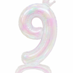 Iridescent Standing Number 9 Balloon with Crown