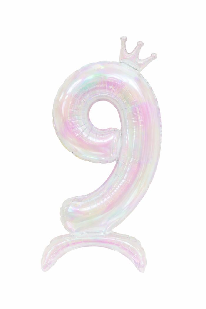 10 Iridescent Standing Number 9 Balloon with Crown - Image 1