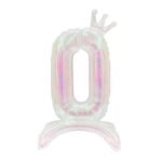 Iridescent Standing Number 0 Foil Balloon with Crown
