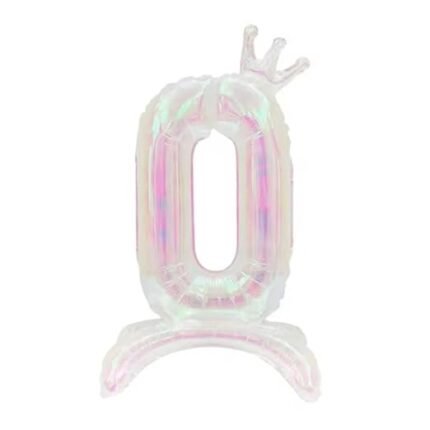 Iridescent Standing Number 0 Foil Balloon with Crown