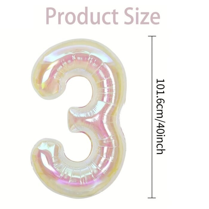 40 Inch Iridescent Number "3" Foil Balloon - Image 2