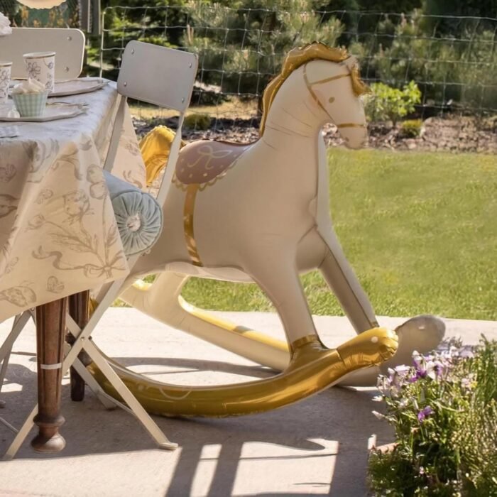Gold & Cream Rocking Horse Foil Balloon 109 x 107 cm - Image 2