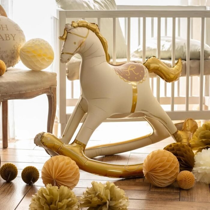 Gold & Cream Rocking Horse Foil Balloon 109 x 107 cm - Image 3