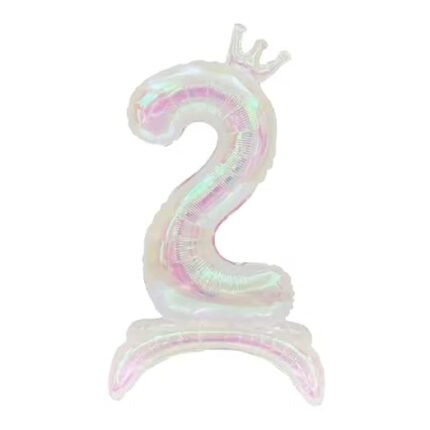 Iridescent Standing Number 2 Foil Balloon with Crown
