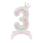 Iridescent Standing Number 3 Foil Balloon with Crown
