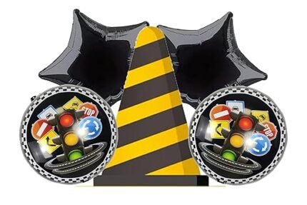 Traffic Cone Balloon Set with Black and Yellow Stripes - set of 5