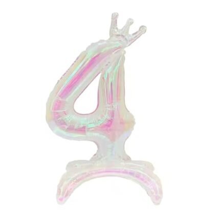 Iridescent Standing Number 4 Foil Balloon with Crown