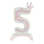 Iridescent Standing Number 5 Foil Balloon with Crown