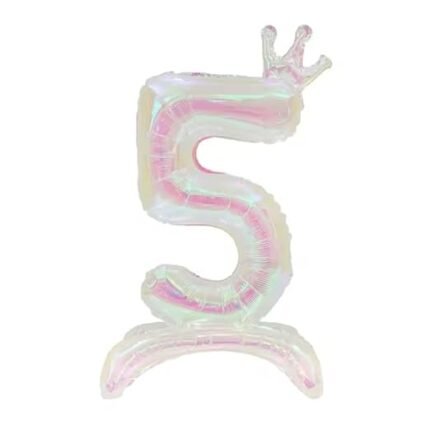 Iridescent Standing Number 5 Foil Balloon with Crown