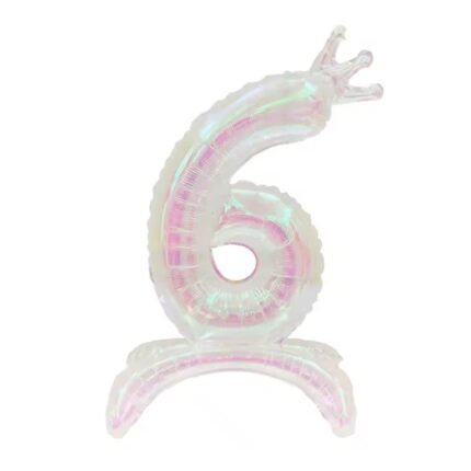 Iridescent Standing Number 6 Foil Balloon with Crown
