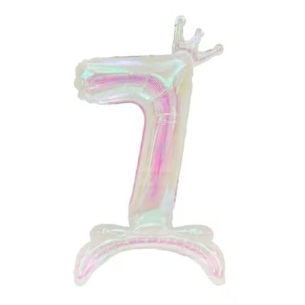 Iridescent Standing Number 7 Balloon with Crown