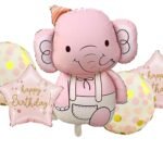 Pink Elephant Birthday Foil Balloon Bouquet - set of 5