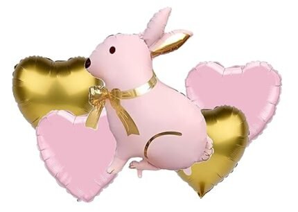 Pink Rabbit & Heart Balloon Bouquet - Set of 5