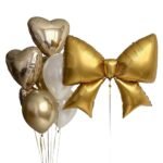 Gold Bow & Heart Foil Balloon Set – Luxury Party Decoration
