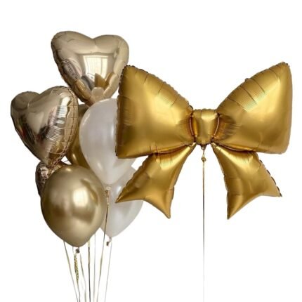 Gold Bow & Heart Foil Balloon Set – Luxury Party Decoration