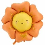 65" Cute Smiling Flower Foil Balloon – Orange Petal & Yellow Face