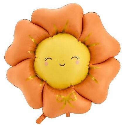 65" Cute Smiling Flower Foil Balloon – Orange Petal & Yellow Face
