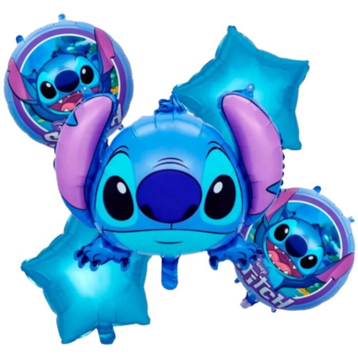 Stitch Foil Balloons Set Of 5 – Cartoon Party Helium Balloons - Image 1
