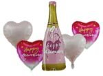 Happy Anniversary Champagne & Heart Foil Balloon Set - set of 5