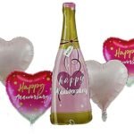 Happy Anniversary Champagne & Heart Foil Balloon Set - set of 5