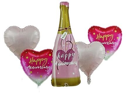 Happy Anniversary Champagne & Heart Foil Balloon Set - set of 5