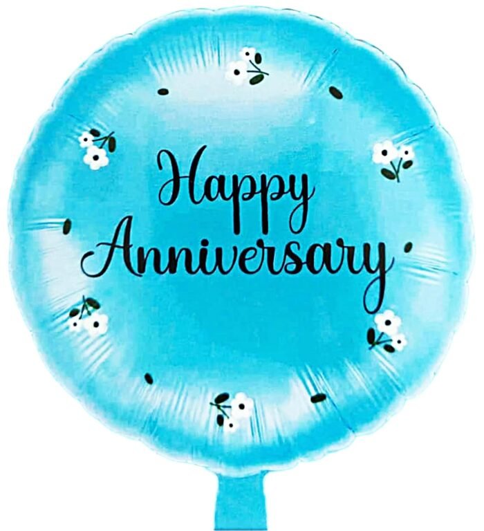 18" Happy Anniversary Round Foil Balloon with Floral Design - Image 1