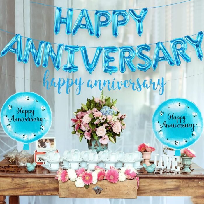 18" Happy Anniversary Round Foil Balloon with Floral Design - Image 2