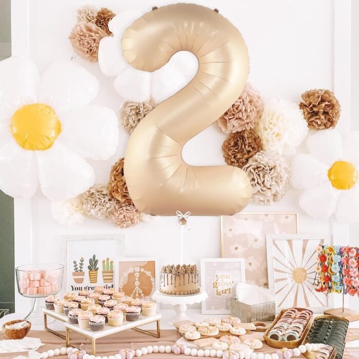 32 Inch Number 2 Foil Balloon - Caramel Light Pastel Color - Image 3