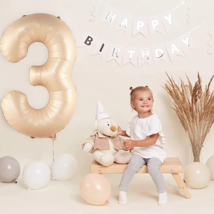 32 Inch Number 3 Foil Balloon - Caramel Light Pastel Color - Image 4