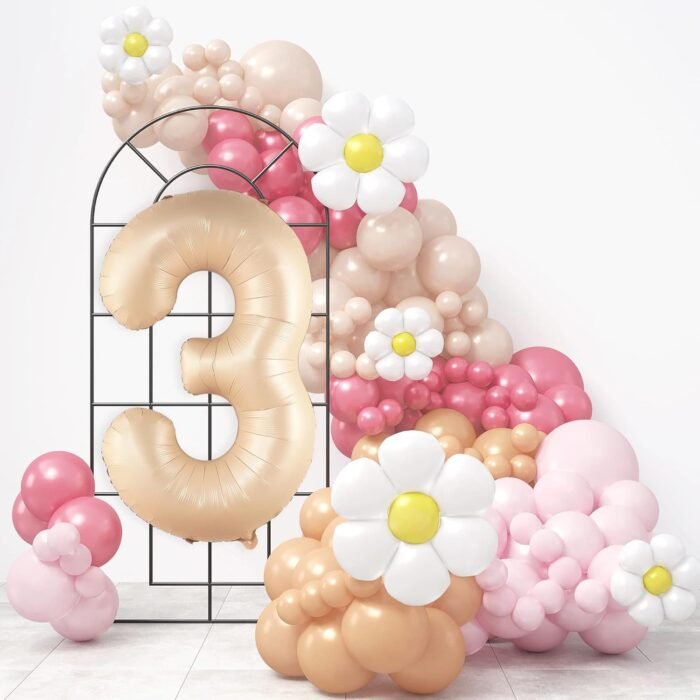 32 Inch Number 3 Foil Balloon - Caramel Light Pastel Color - Image 2