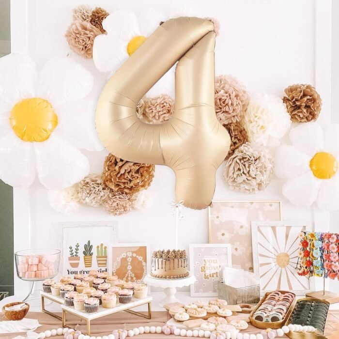 32 Inch Number 4 Foil Balloon - Caramel Light Pastel Color - Image 4