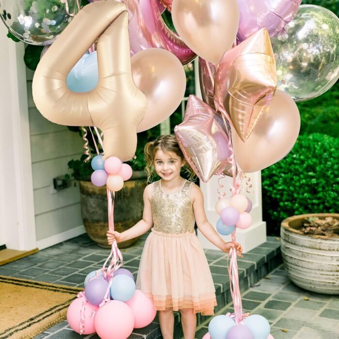 32 Inch Number 4 Foil Balloon - Caramel Light Pastel Color - Image 3