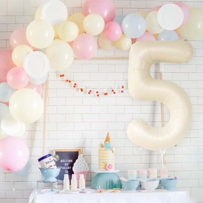 32 Inch Number 5 Foil Balloon - Caramel Light Pastel Color - Image 2