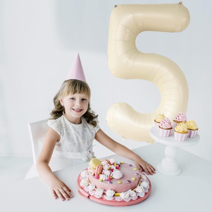 32 Inch Number 5 Foil Balloon - Caramel Light Pastel Color - Image 4