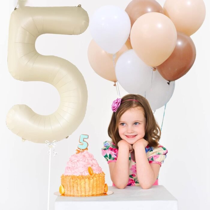 32 Inch Number 5 Foil Balloon - Caramel Light Pastel Color - Image 3