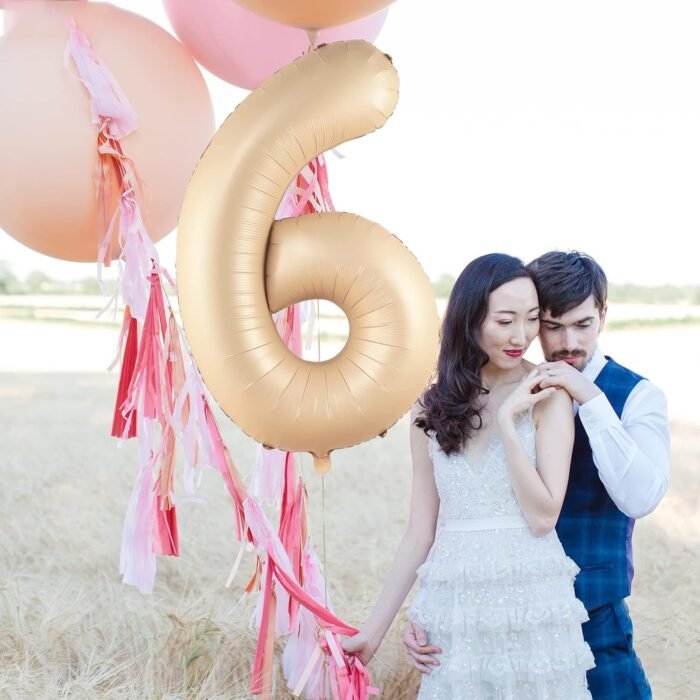 32 Inch Number 6 Foil Balloon - Caramel Light Pastel Color - Image 2