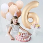 32 Inch Number 6 Foil Balloon - Caramel Light Pastel Color - Image 4