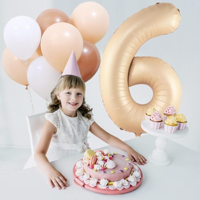 32 Inch Number 6 Foil Balloon - Caramel Light Pastel Color - Image 4