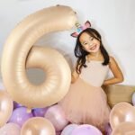 32 Inch Number 6 Foil Balloon - Caramel Light Pastel Color - Image 3