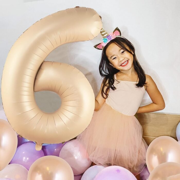 32 Inch Number 6 Foil Balloon - Caramel Light Pastel Color - Image 3