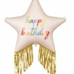 38" Pink Happy Birthday Star Foil Balloon with Gold Fringe Tassel