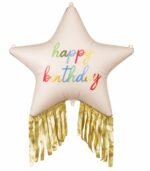 38" Pink Happy Birthday Star Foil Balloon with Gold Fringe Tassel